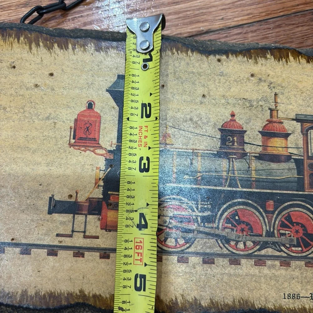 Vintage Wood Train Painting Plaque. 1886 Rodgers 4-6-0 With Metal Chain